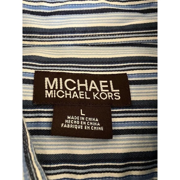 MICHAEL KORS Men's Long Sleeve Dress Shirt Size Large Blue & White Striped - Picture 5 of 9
